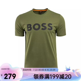 雨果博斯（HUGO BOSS）男士T恤短袖 透气舒适  50481923 368绿色 L 