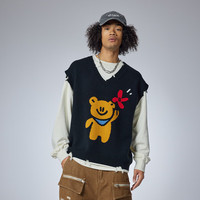 古由卡(GUUKA)xAGAHO联名复古V领针织背心男秋潮 创意拼色破口上衣百搭 黑色B5517 S