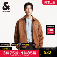 杰克·琼斯（JACK&JONES）男装衣服秋冬仿麂皮绒棉衣翻领厚款夹克保暖外套短款棉服男 E10 深棕色 165/88A/XS