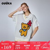 古由卡(GUUKA)xAGAHO联名复古V领针织背心男秋潮 创意拼色破口上衣百搭 米白B5515 XS