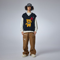 古由卡(GUUKA)xAGAHO联名复古V领针织背心男秋潮 创意拼色破口上衣百搭 黑色B5517 XS