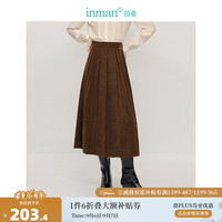 茵曼（INMAN）【旷野美拉德】灯芯绒百褶半身裙2024秋女装宽松A字加厚长裙 咖啡色 M
