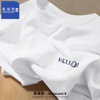 JEANSWEST Z+2024100%纯棉短袖t恤男女同款国潮白色ins夏季宽松半袖体恤衫 哈喽小标#白 M【体重90斤-110斤】