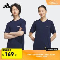 adidas 阿迪达斯 情侣款休闲运动上衣短袖T恤男女夏季阿迪达斯官方轻运动 学院藏青蓝 M