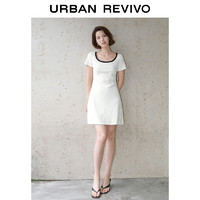 URBAN REVIVO UR2024夏季新款女装时尚撞色褶皱收腰修身圆领连衣裙UWU740043