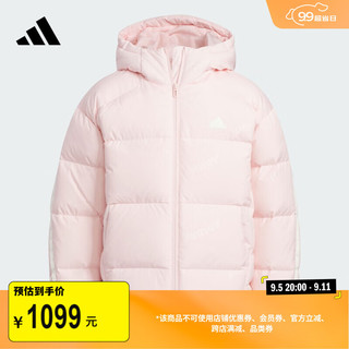 adidas拒水防泼休闲保暖连帽鸭绒羽绒服女大童冬阿迪达斯轻运动 粉色 152CM