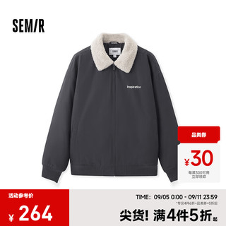 森马（Semir）夹克男2024冬季复古拼接仿羊羔毛翻领外套宽松绣花棉服潮 深灰20902 185/100A/XXL