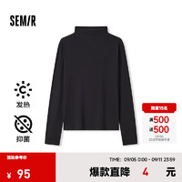 森马（Semir）长袖T恤女发热抗菌纯色2024冬修身套头衫百搭 黑色90001 XXL 175/96A