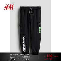 H&M童装男童裤子2024秋休闲舒适印花工装慢跑裤1241727 黑色/Minecraft 120/53