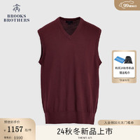 布克兄弟（BrooksBrothers）男士24早秋美利奴羊毛纯色V领针织背心 B645-深红色 M