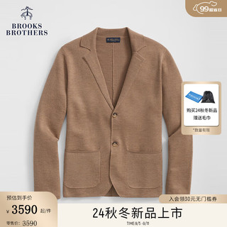 布克兄弟（BrooksBrothers）男士24早秋美利奴羊毛翻领针织开衫 2001-棕色 M