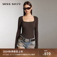 MISS SIXTY2024秋季针织衫女U型领短款修身弹力长袖气质上衣 啡色 M
