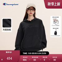 Champion冠军连帽卫衣女2024秋季刺绣logo加绒上衣校园风潮牌 黑色 XS