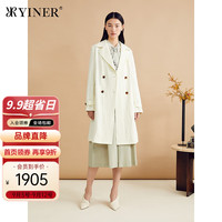 音儿2024年秋季影儿女装高织高密肌理感长款奶油白外套廓形风衣 奶油白 36