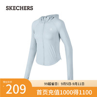 斯凯奇（Skechers）2024女连帽外套跑步休闲防晒上衣P224W165 珍珠蓝/01MZ S