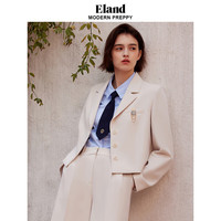 ELAND衣恋西装外套女截短单排扣金属标学院风短外套春夏 浅卡其色(36)L/Beige L/170
