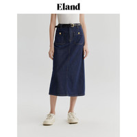 ELAND衣恋牛仔半身裙女美式复古风中长款H版型直筒裙2024夏季 深牛仔色(57)D/Indigo L/170