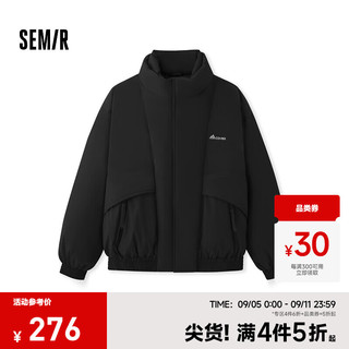 森马（Semir）棉服男设计感假两件2024冬外套厚款保暖立领棉衣时尚绣花 黑色90001 185/100A/XXL