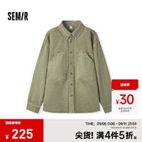 森马（Semir）长袖衬衫男2024秋季复古牛仔外套宽松工装上衣 军绿40602 160/80A/XS