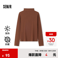 森马（Semir）长袖T恤女发热抗菌纯色2024冬修身套头衫百搭 深咖啡50905 S 155/80A