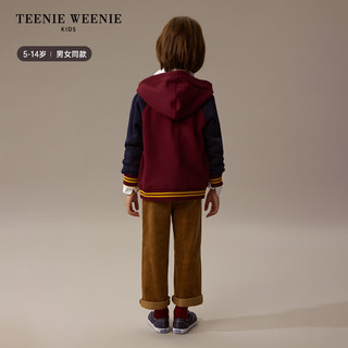 Teenie Weenie Kids小熊童装24秋冬款男女童撞色连帽加绒卫衣外套 猎人绿 120cm