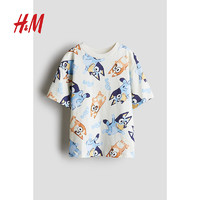 H&M2024夏季童装男童印花T恤1117472 奶油色/Bluey 150/76