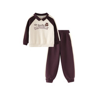 小猪班纳童装2024冬季儿童上衣裤子两件套中大童女童针织长袖套装 米色 110cm