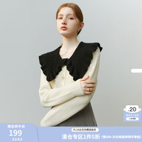 FANSILANEN范思蓝恩22FS4179娃娃领拼接针织开衫外套女秋冬撞色毛衣 奶白色 M