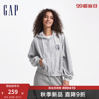 Gap女装2024秋季天鹅绒大G刺绣logo连帽卫衣休闲外套637173 浅灰 165/84A(M) 亚洲尺码