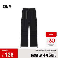 森马（Semir）休闲裤男2024冬季机能风大口袋工装裤宽松直筒伞兵裤长裤 黑色90001 180/96A/XL