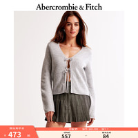 ABERCROMBIE & FITCH女装 24秋季时尚辣妹潮流系绳开襟针织开衫KI150-4256 浅灰色 XS (160/84A)
