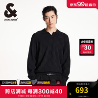 杰克·琼斯(JACK&JONES)杰克琼斯秋季衣身提花基础百搭舒适略宽松尖领长袖毛针织衫男 黑色E40 180/100A/L