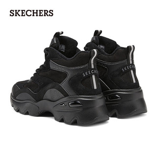 斯凯奇（Skechers）女鞋秋冬中高帮厚底增高休闲运动鞋加绒保暖短靴167844 全黑色/BBK 38