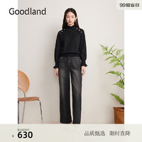 音儿（YINER）Goodland美地2024秋季法式蕾丝拼接套头羊毛针织衫 黑色 36