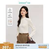 茵曼（INMAN）华绒打底衫T恤2024秋季女装半高领长袖上衣 米白色 XL