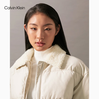 Calvin Klein Jeans24秋季女ck印花织带拉链仿羊羔绒翻领棉服外套J224121 PD7-卡其米 S