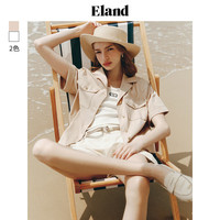 ELAND衣恋宽松版翻领衬衫女舒适V领显瘦上衣2024夏季 卡其色(35)Beige M/165
