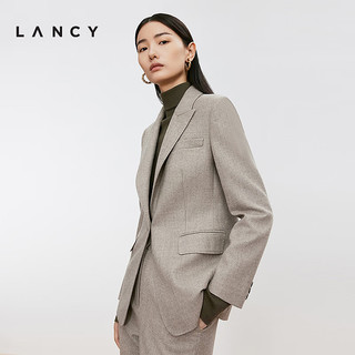 朗姿/LANCY2024100%羊毛修身一粒扣西装外套通勤上衣女旷野美拉德 棕绿色 XL