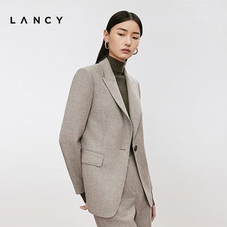 朗姿/LANCY2024100%羊毛修身一粒扣西装外套通勤上衣女旷野美拉德 棕绿色 XL