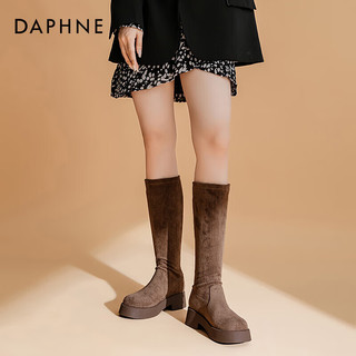 达芙妮（DAPHNE）达芙妮长筒靴女2024秋冬厚底骑士靴女高筒靴显瘦黑色长靴JL 棕色 38