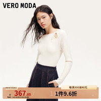 VERO MODA VEROMODA针织衫女2024秋季女装绑带镂空方领纯色修身上衣基础通勤 蜜乳白色 160/80A/S