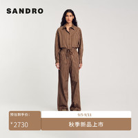 SANDRO2024早秋女装美拉德条纹钻饰宽松衬衫上衣SFPCM01273 棕黄色 1