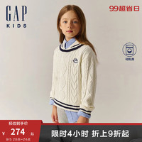 Gap女童2024秋季海军领小熊条纹绞花毛衣儿童装针织衫641380 象牙白 130cm(8-9岁) 亚洲尺码