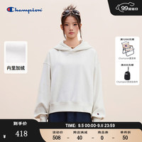 Champion2024早秋加绒卫衣女刺绣基础纯色帽衫休闲上衣潮 燕麦色 L