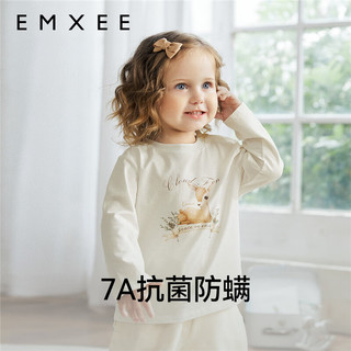 嫚熙（EMXEE）【新品】儿童2024秋季新款男女宝宝抗菌印花T恤保暖长袖打底上衣