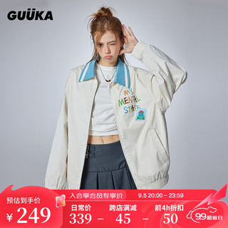 古由卡（GUUKA）潮牌撞色领口高级夹克女秋 时尚创意印花显瘦外套宽松百搭 米白 L