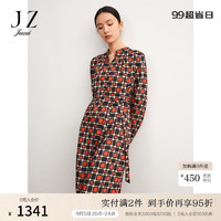 玖姿（JUZUI）光影几何修身A字连衣裙女2024秋季JWDQ50046 花桔红 M