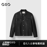 GXG男装 商场同款工装真皮皮衣夹克男外套24冬季新品G24X124007 黑色 1