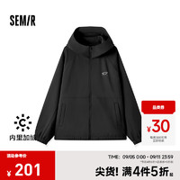 森马（Semir）外套男三防加绒2024摇粒绒连帽冬装宽松印花夹克简约百搭 黑色90001 180/96A/XL