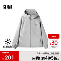 森马（Semir）外套男三防加绒2024摇粒绒连帽冬装宽松印花夹克简约百搭 品灰20240 160/80A/XS